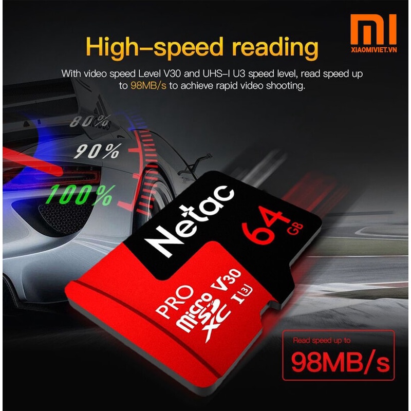 THẺ NHỚ NETAC 64GB U3 PRO MICRO TF TỐC ĐỘ CAO 98MB/S CHÍNH HÃNG