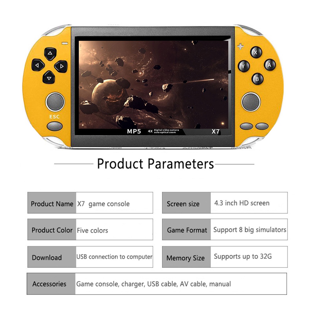 Máy chơi game cầm tay X7 cao cấp 900 game bộ nhớ 8GB - Màn Hình 4.3 Inch, Hỗ Trợ Nghe Nhạc, Xem Phim, Đọc Sách,Tải Game