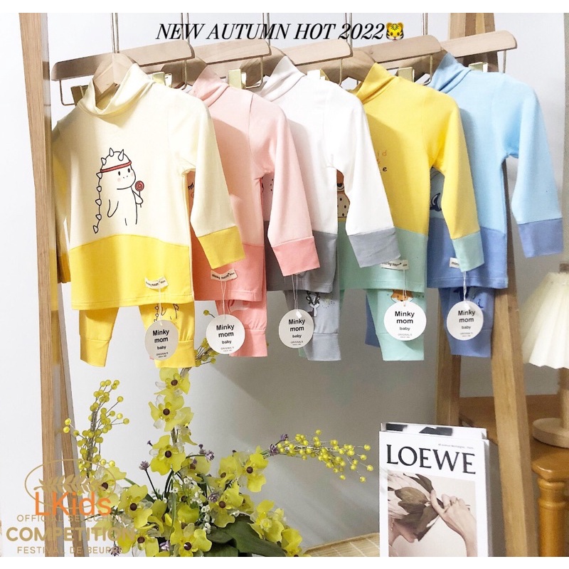 Bộ quần áo thu đông / thun lạnh dài tay cổ cao 3cm cho bé