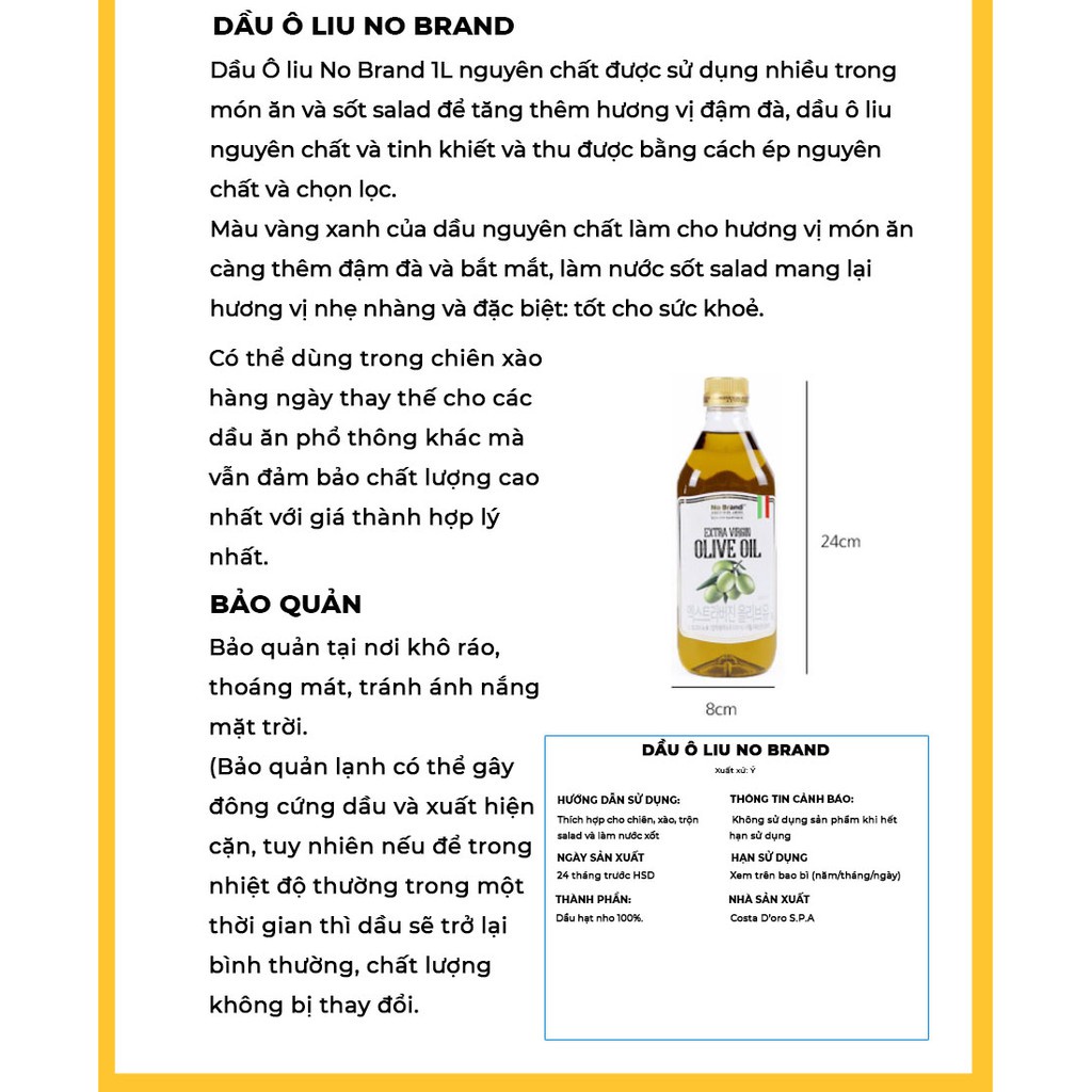 Dầu Olive No Brand Chai 1 Lít