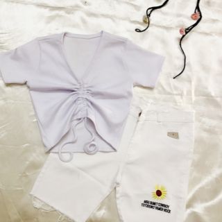 Áo croptop cổ Tim rút dây