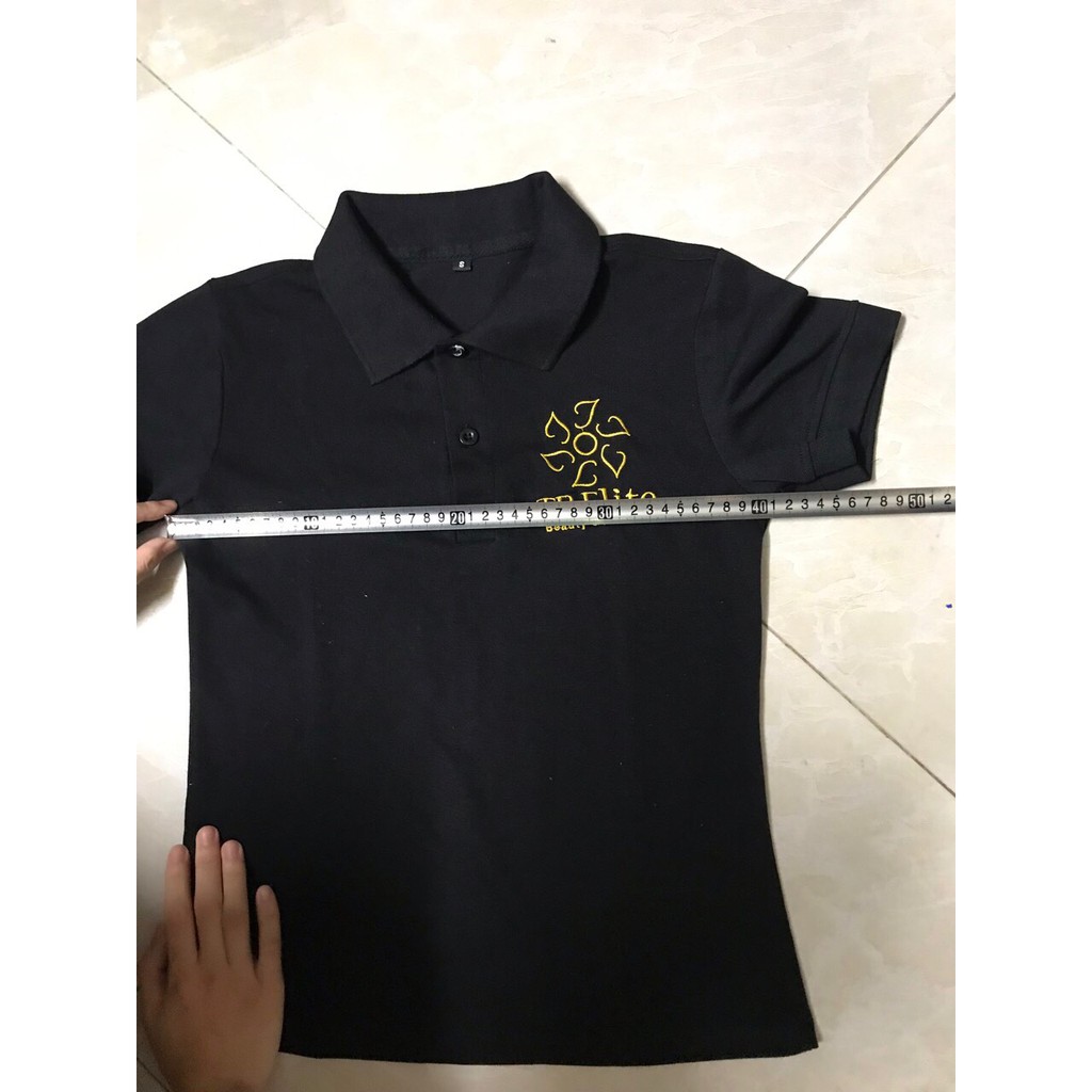[Thanh lý] Áo phông nữ màu đen chất vải cá sấu lacoste - đồng phục tiệm tóc, spa, thêu nhầm logo