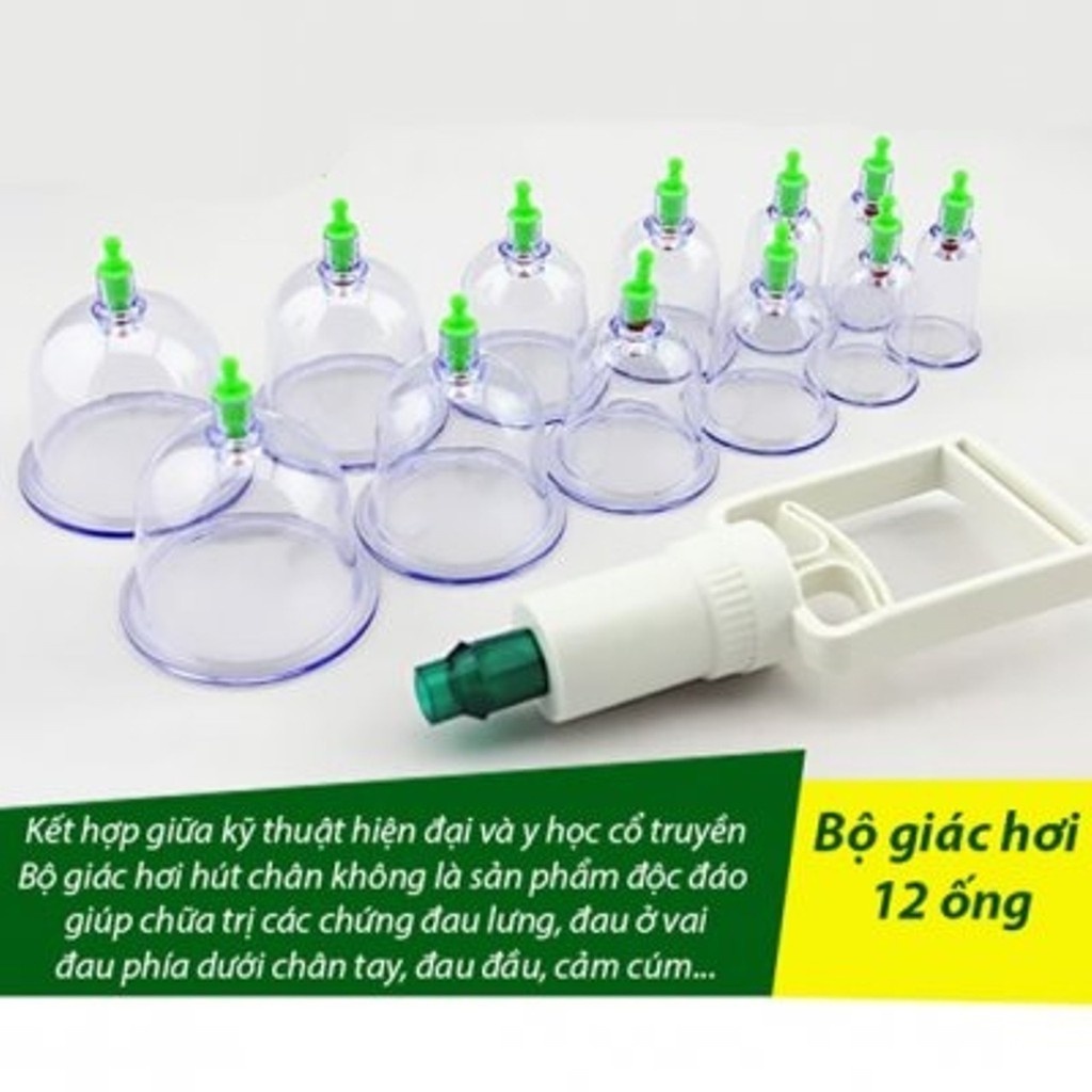 Bộ Giác Hơi Không Cần Lửa 12 Ly Kèm 1 Ống Bơm Chuyên Dụng Nhựa trong suốt cao cấp