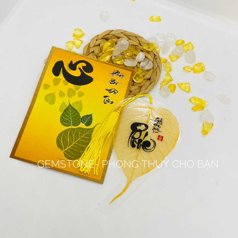 Lá Bồ Đề In Chữ Thư Pháp Có Tặng Kèm Bao Lì Xì Và Dây Tua Vàng, Lá Bồ Đề Tự Nhiên Mang Lại May Mắn, Bình An
