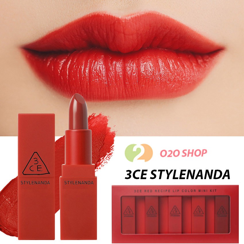 [Set 5 cây] Son Kem Lì 3CE Red Recipe Mini Lip Kit O2O Shop Bám Màu Ổn Mẫu Mới Lạ Hot 2021 - Nhiều Tông màu - O2O Shop