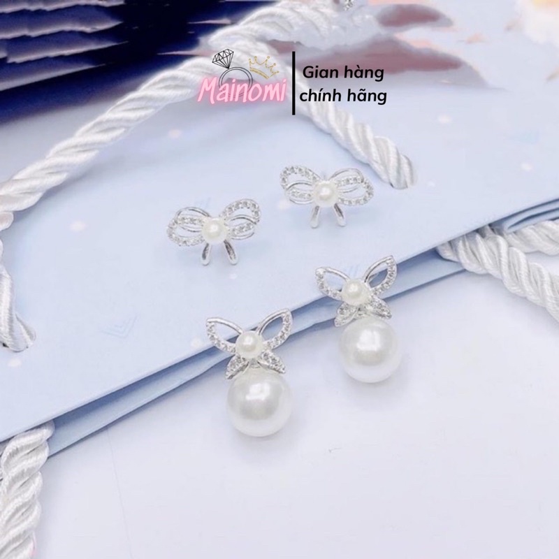 Bông tai nơ bạc mix trai, nhẹ nhàng xinh xắn 2 kiểu mới ra mắt của shop Mainomi Shop Bạc Xinh