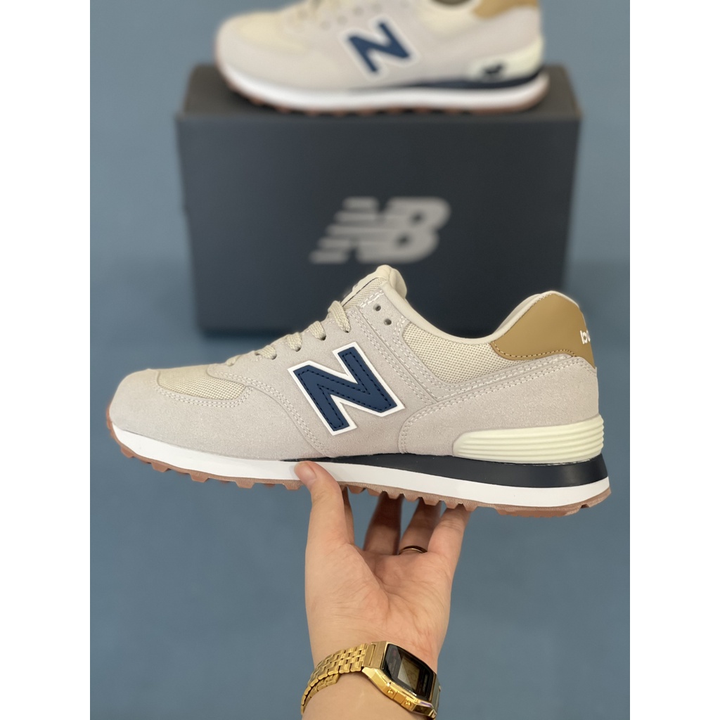 Giày Sneaker NB 574 Xám Chữ Xanh Than Fullbox, Giày thể thao nam nữ NB 574 chất liệu da lộn mịn, cực êm chân