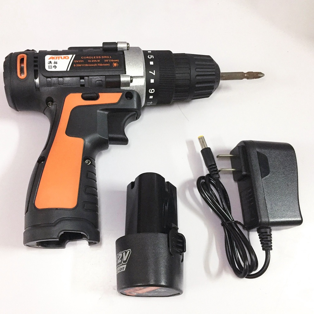 KHOAN CẦM TAY AOTUO 12v - Bắt Vít, Khoan Lỗ, gỗ, gạch, nhôm, tôn, bắn thạch cao...Tặng mũi khoan