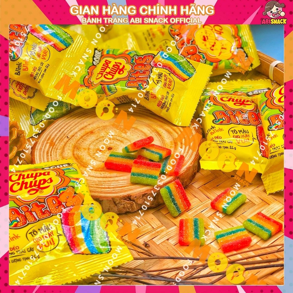 Kẹo dẻo Chupa chups Bites tô màu cho ngày vui hương trái cây vị chua ngọt gói 24g