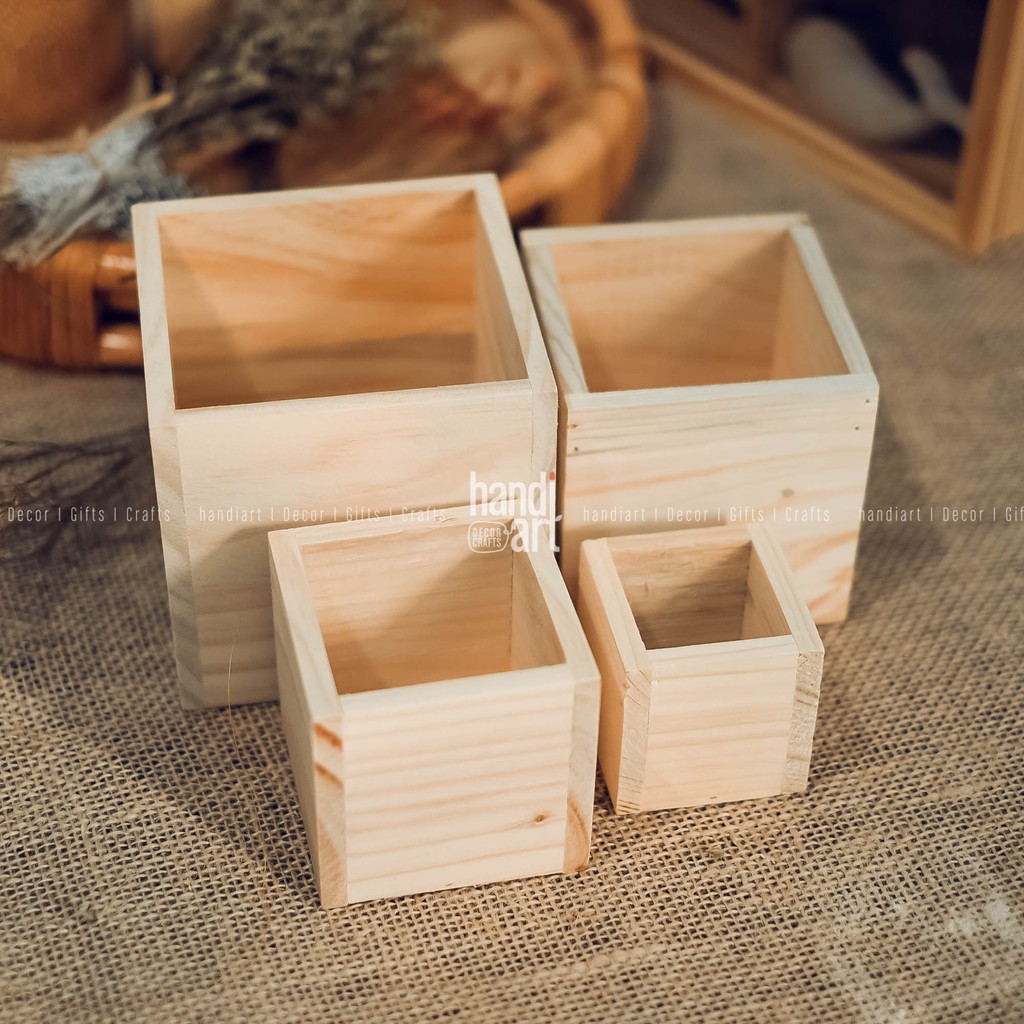 COMBO 4 chậu gỗ vuông trồng cây để bàn - wooden pots