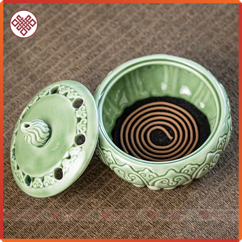 Đỉnh Trầm Lư Xông Trầm Gốm Trang Trí Bàn Thờ Mật Tông [Kim Cương Hỷ Lạc] Tròn