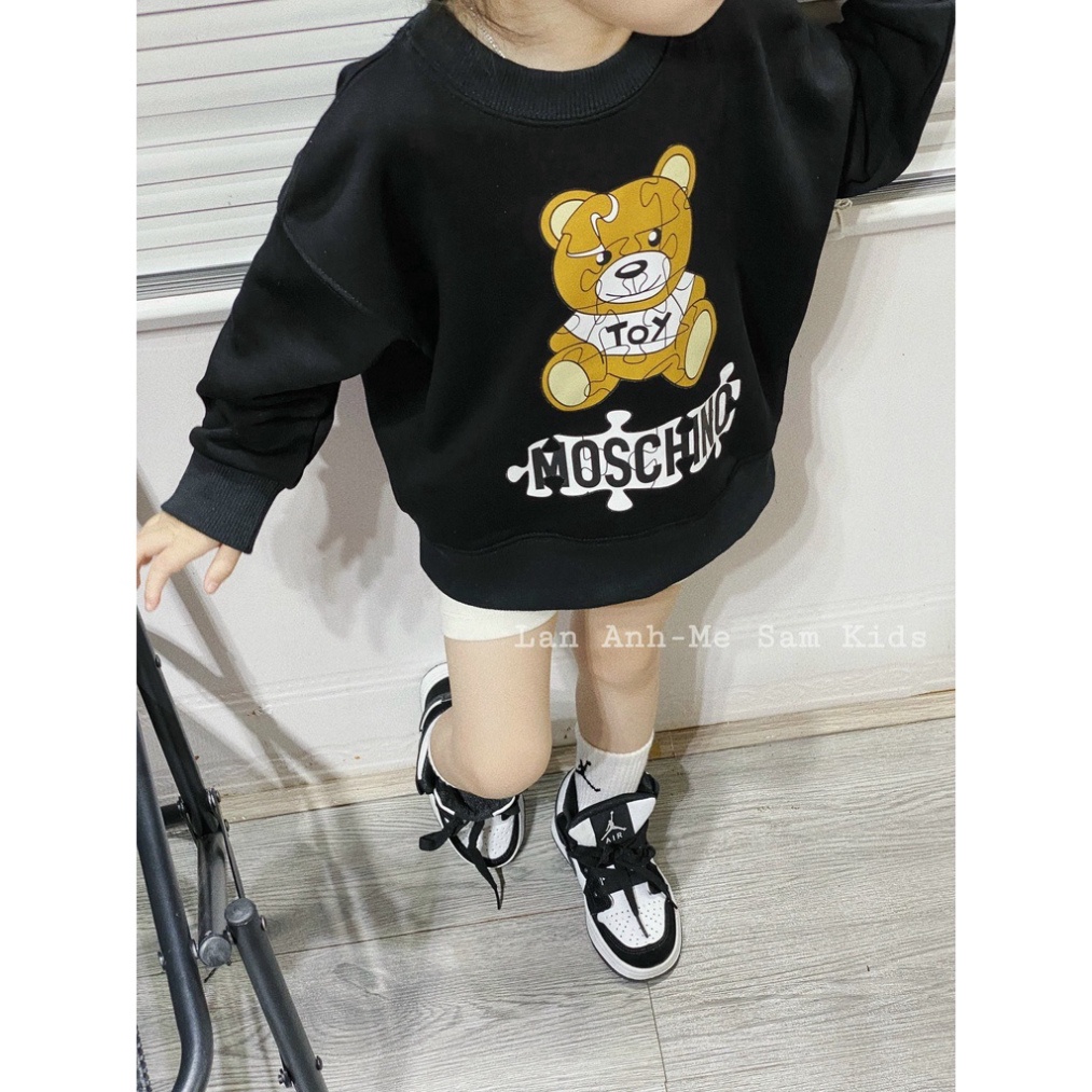 Áo nỉ cổ tròn moschino mảnh ghép cho bé , áo sweater trẻ em unisex , TP KIDs MSP 1245
