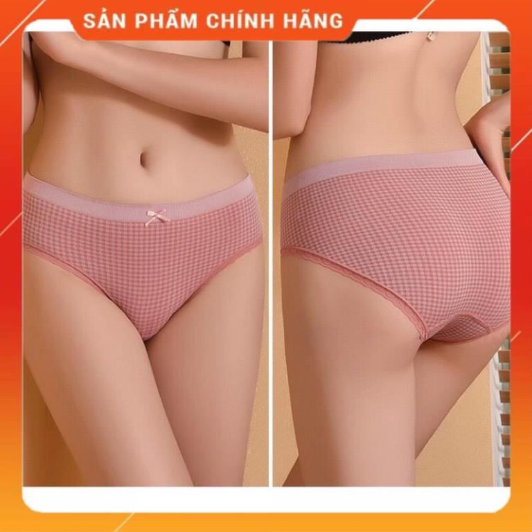 Quần Lót Cotton Co Giãn 4 Chiều Kẻ Caro Viền Ren Dễ Thương 555