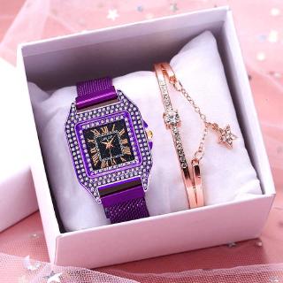 Đồng Hồ Mặt Vuông Đính Đá Thời Trang Cho Nữ