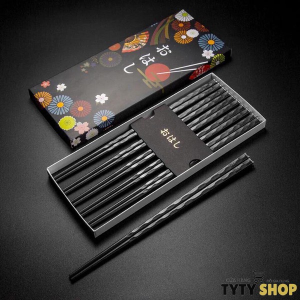 Set 5 đôi đũa kháng khuẩn Nhật Bản Shikisai mẫu hoa đào cao cấp AL-1073