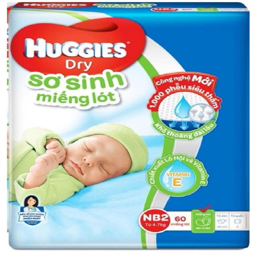 Tả dán sơ sinh huggies  mẫu mới, bỉm huggies bọc kén 360 độ s56 miếng tặng 10 miếng  (S56, NB58+2, NB1 100, NB2 60)