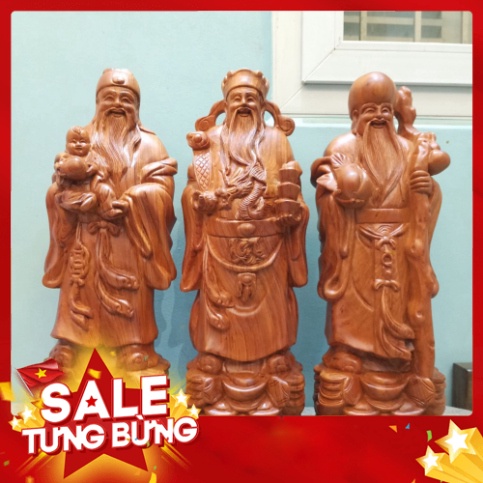 Bộ tượng tam đa phúc lộc thọ cao 50 đế quan tiền gỗ hương