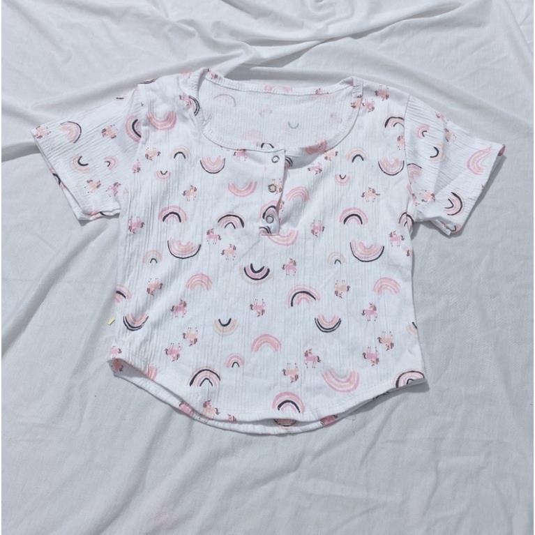 Áo croptop nữ cổ vuông kiểu cài cúc phối hoa , cầu vòng [Hàng Đẹp] | BigBuy360 - bigbuy360.vn