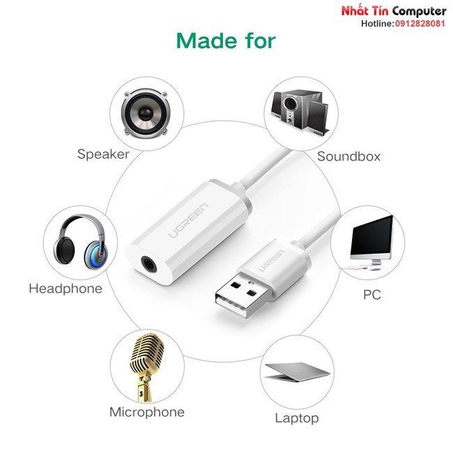 Card sound USB 2.0 to 3.5mm Mic & Loa chính hãng Ugreen 30712