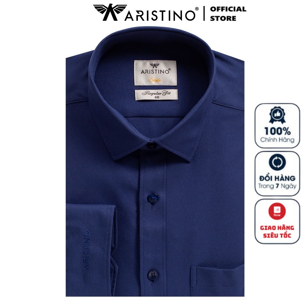 Áo Sơ Mi Nam Dài Tay ARISTINO ALS07909 Somi Công Sở Cao Cấp Màu Xanh Đậm Kẻ Sọc Tăm Vải Nano Mềm Mát Dáng Suông Có Túi