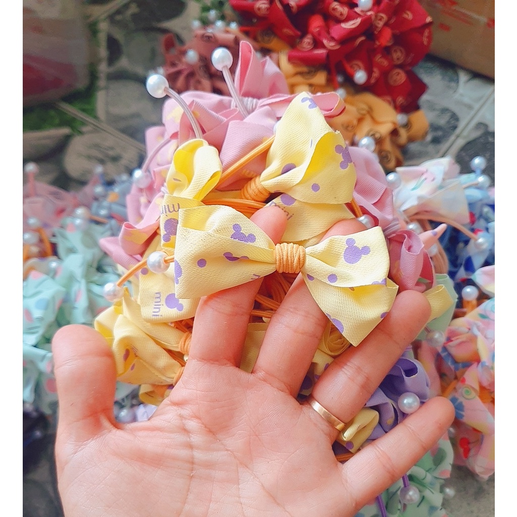 10 Buộc tóc nơ đính hạt Hàn Quốc- hàng xịn