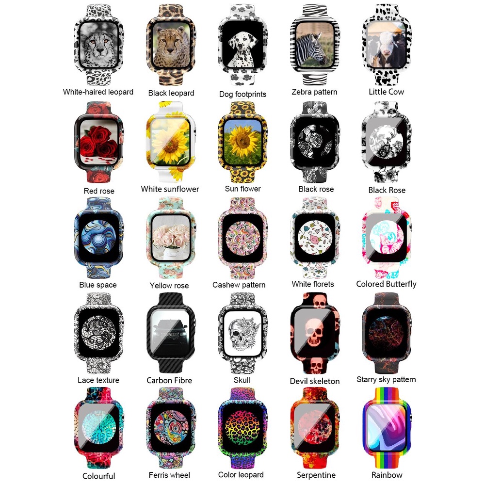 Mới Dây Đeo Đồng Hồ Bằng Silicon + Kính Cường Lực In Họa Tiết Thời Trang Cho Apple Watch 44mm 40mm SE 6 5 4 3 2