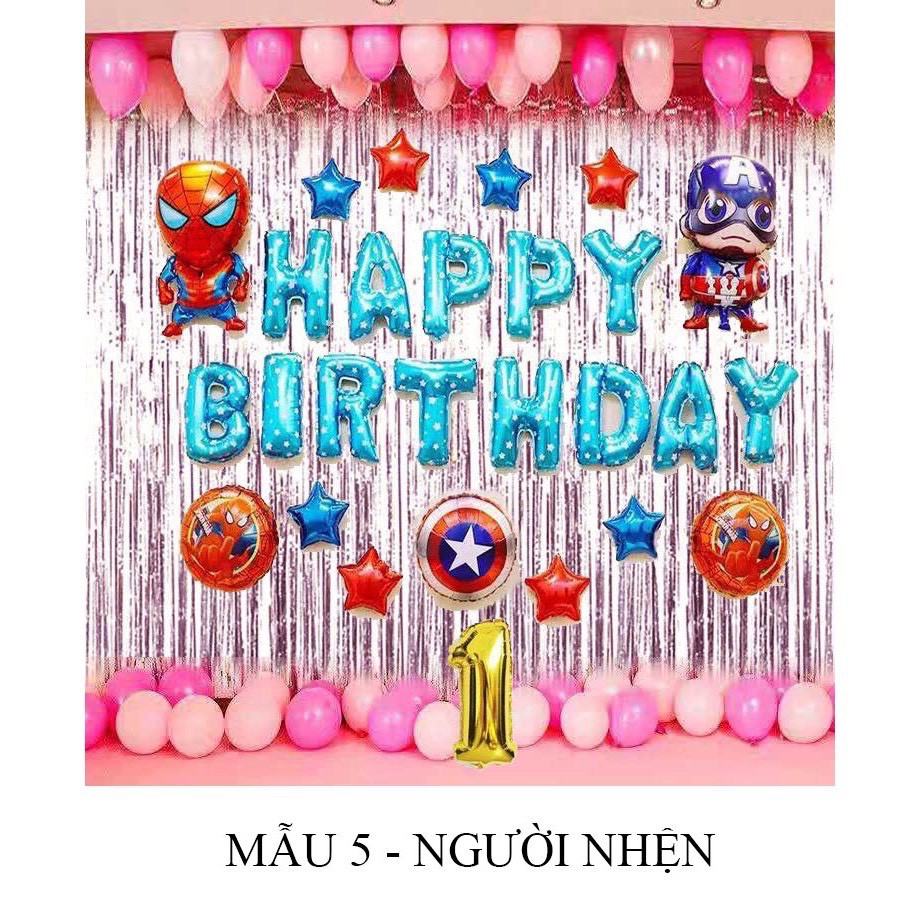 Phụ Kiện Trang Trí Sinh Nhật Siêu Nhân, Đội Trưởng Mỹ Cho Bé Trai, Tặng Rèm Kim Tuyến,Bóng Happy Birthday,Bơm,Keo TT100
