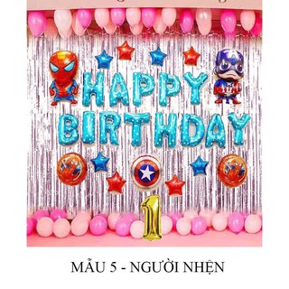 Phụ Kiện Trang Trí Sinh Nhật Siêu Nhân, Đội Trưởng Mỹ Cho Bé Trai, Tặng Rèm Kim Tuyến,Bóng Happy Birthday,Bơm,Keo TT100