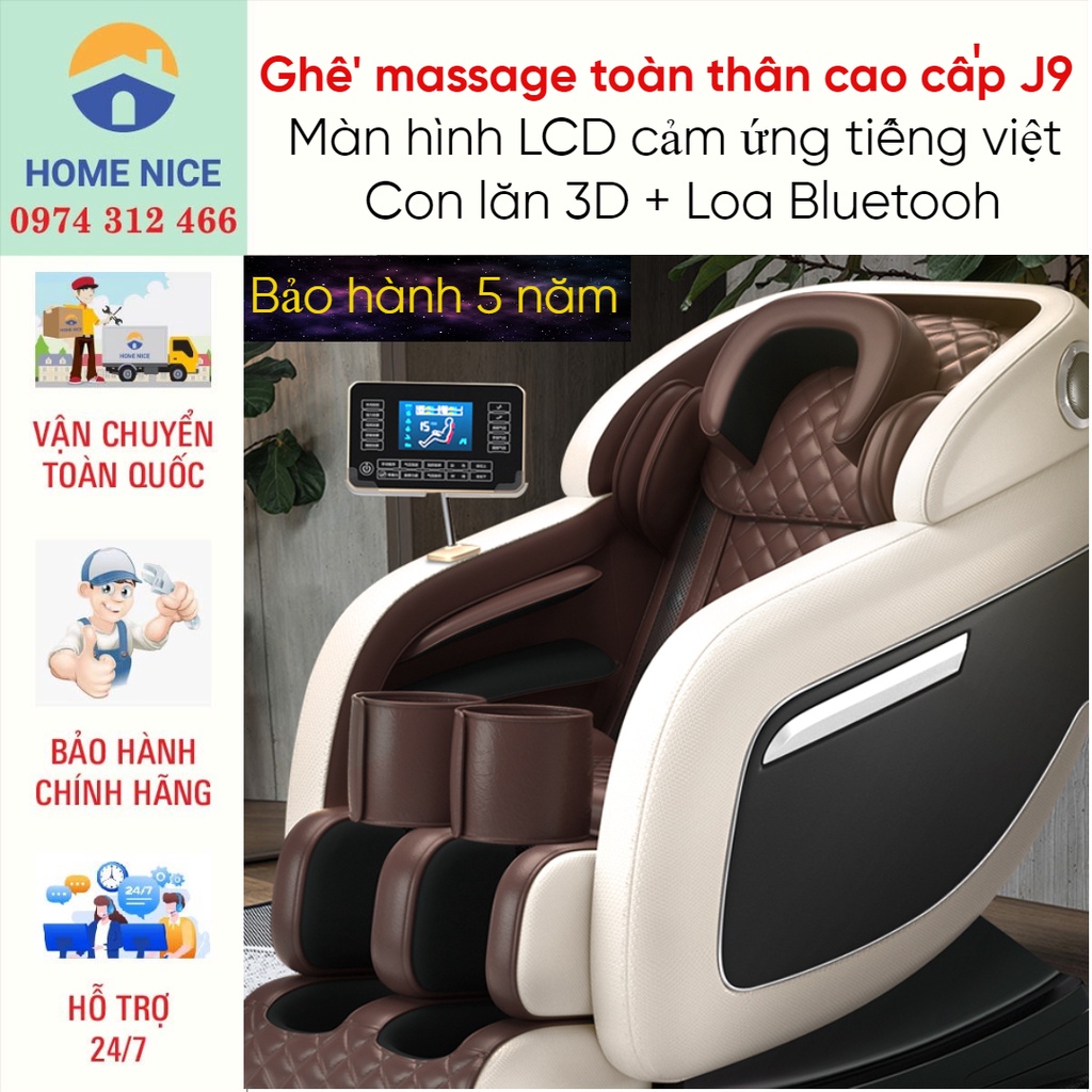 Ghế massage toàn thân công nghệ Nhật Bản M069 Màn hình cảm ứng LCD tiếng việt, Loa bluetooh, con lăn 3D cao cấp
