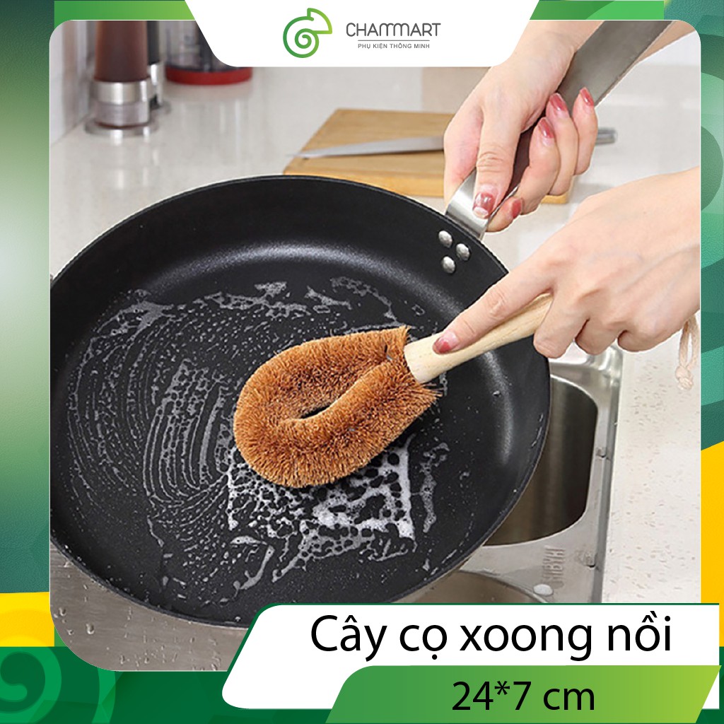 Bàn chải rửa bát nồi bằng xơ dừa tự nhiên chống dính dầu bàn chải cán gỗ dài đa năng tiện lợi