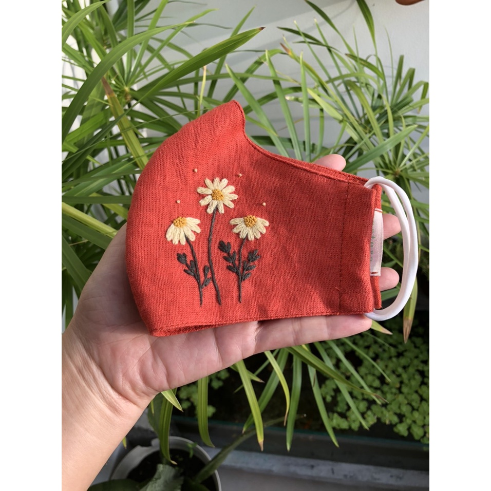 Khẩu Trang Linen Cao Cấp, Khẩu trang thêu tay, Combo Kèm Túi linen