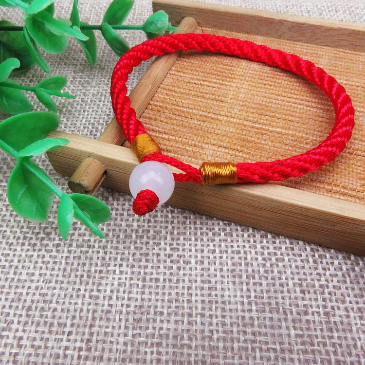 Vòng Tay EBI Nút Giả Ngọc Bích Dây Thừng Chỉ Đỏ May Mắn