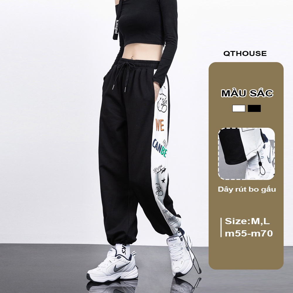 Quần Jogger Nam Nữ Unisex Qt.house Thiết Kế Dây Rút Mặc Suông , Bo Gấu