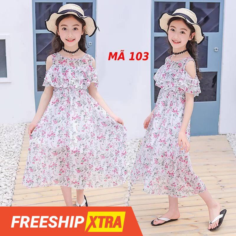 Váy maxi cho bé , đầm bé gái hoa nhí dễ thương mã 103 cho bé gái từ 13kg-50kg