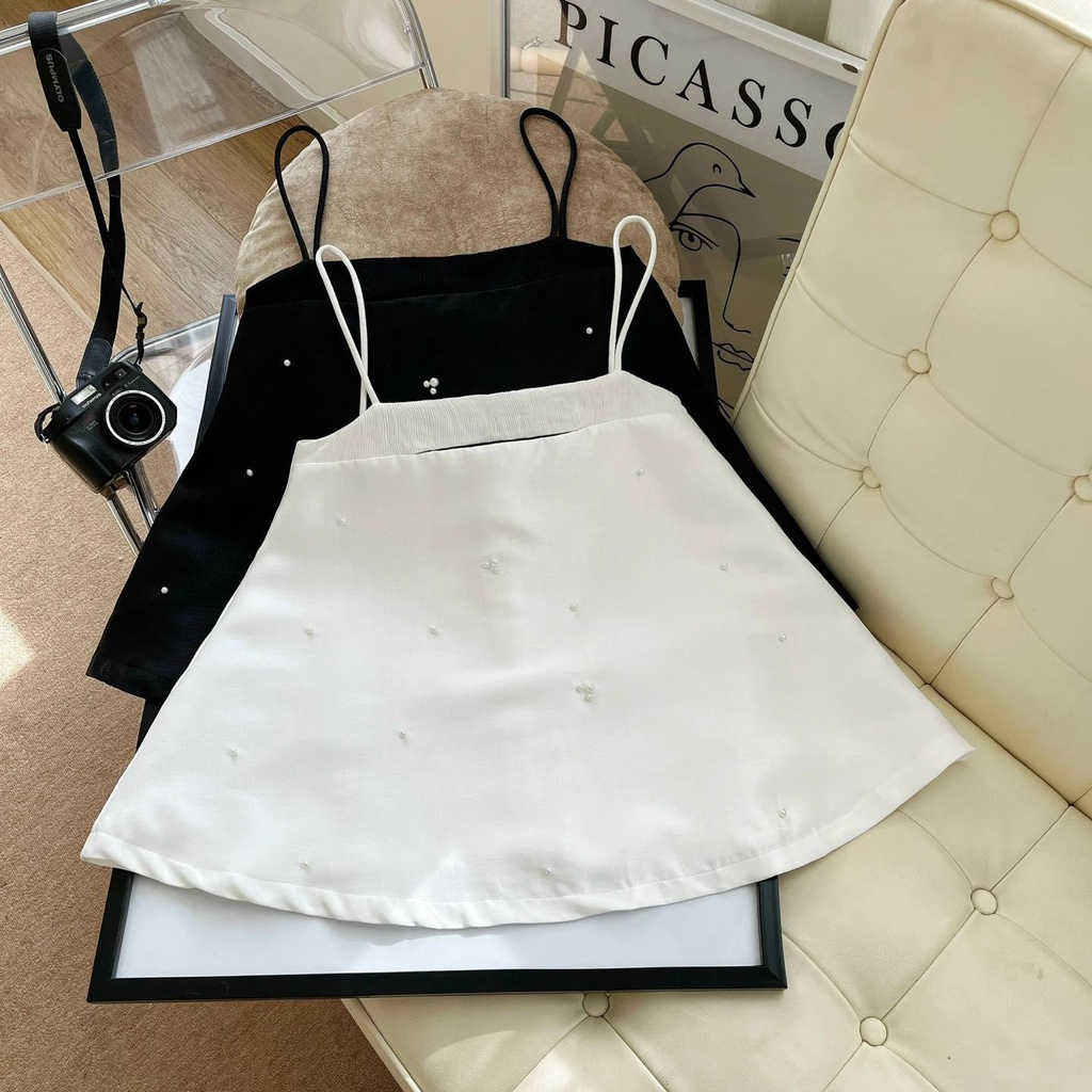 [Ảnh thật] Áo 2 dây cut out đính hạt chất tapta siêu xịn