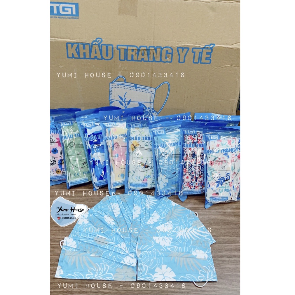 Khẩu Trang Y Tế Họa Tiết, Hoa Văn Dễ Thương, KTYT Hàn Quốc 4 Lớp Cao Cấp