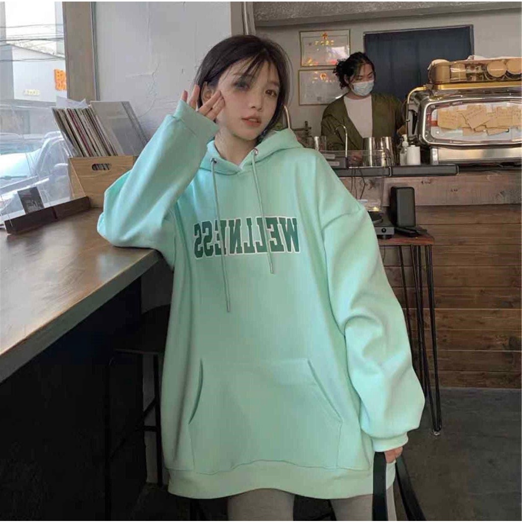 Áo hoodie nỉ in chữ xanh lá form rộng phong cách ulzzang, áo sweater có mũ dài tay bồng nam nữ UNISEX màu đen, xanh, nâu