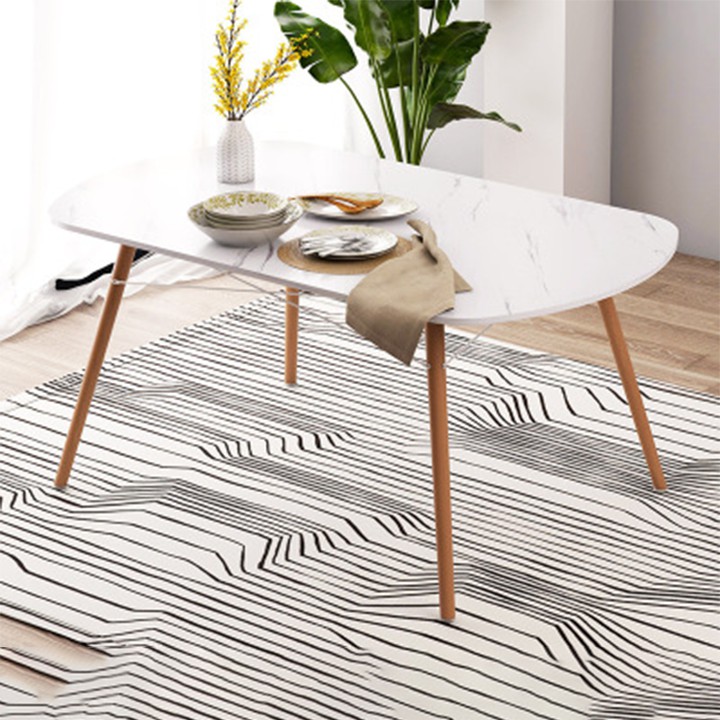 Bàn ăn gỗ vân đá trắng 1m2 hình chữ nhật bo góc độc đáo chắc chắn decor trang trí nội thất phòng ăn gia đình đẹp