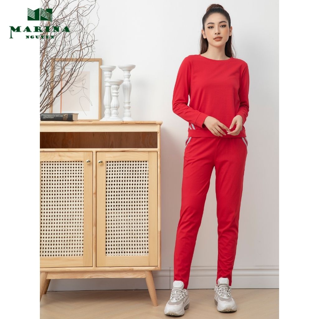 Đồ Bộ Nữ Thu Đông Dài Tay MARINA NGUYỄN Phối Kẻ Hông, Kiểu Dáng Thể Thao, Chất Cotton Mềm Mịn, Thoáng Mát - 821013 | BigBuy360 - bigbuy360.vn
