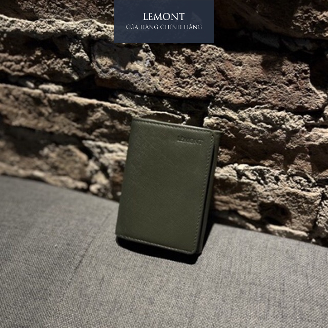 Ví da bò Switch Xanh Rêu, dáng hộp đứng, có ngăn đựng tiền thẳng - Thiết kế chính hãng từ Lemont.