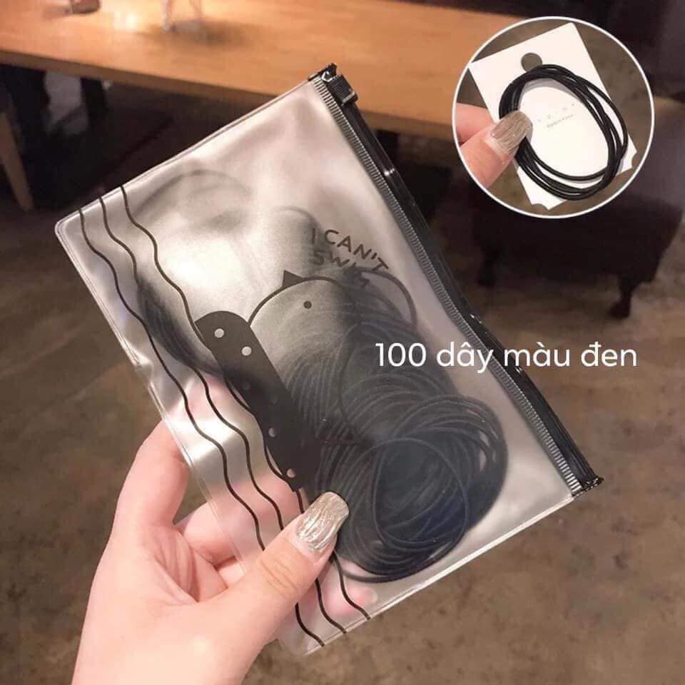 Bộ 100 chun cột tóc bền đẹp nhiều màu sắc có túi zip đi kèm