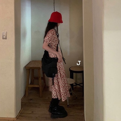 Đầm hoa ZHELIHANGFEI dáng dài cổ chữ v nhấn eo xinh xắn thời trang