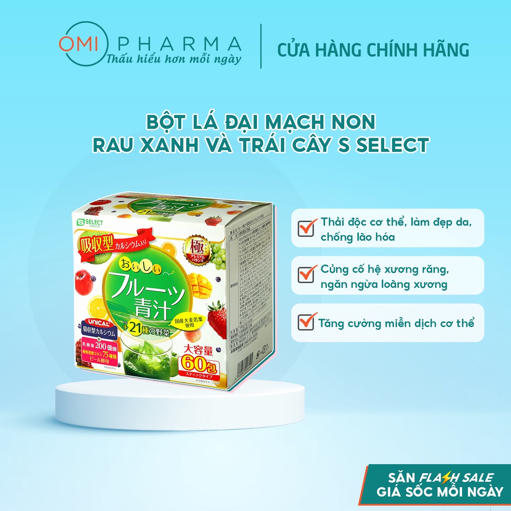 Bột Lá Đại Mạch Non, Rau Xanh Và Trái Cây S Select Thải Độc Cơ Thể, Làm Đẹp Da, Chống Lão Hóa