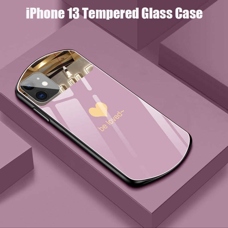 Ốp Điện Thoại Silicon Mặt Kính Cường Lực Hình Trái Tim Sang Trọng Cho iPhone 13 Pro Max 13 Pro 13 Mini 13