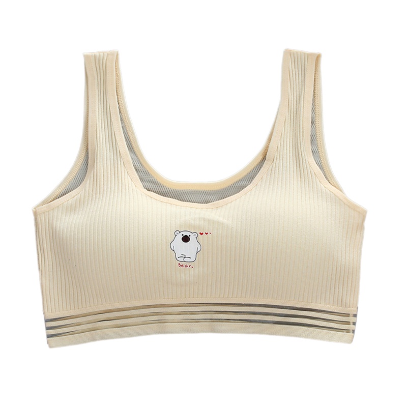 Wi Pubgerty Áo Ngực Thể Thao Cotton Không Dây Thoáng Khí In Họa Tiết Gấu Hoạt Hình Có Đệm Gân Cho Nữ