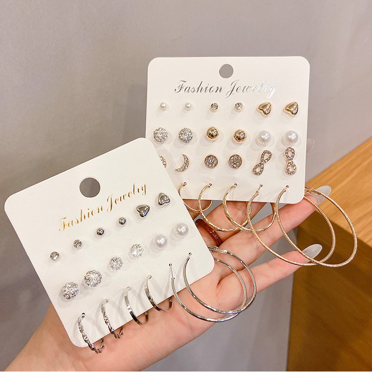 Set 9 Khuyên Tai Kim Loại Phong Cách Hàn Quốc Cho Nữ