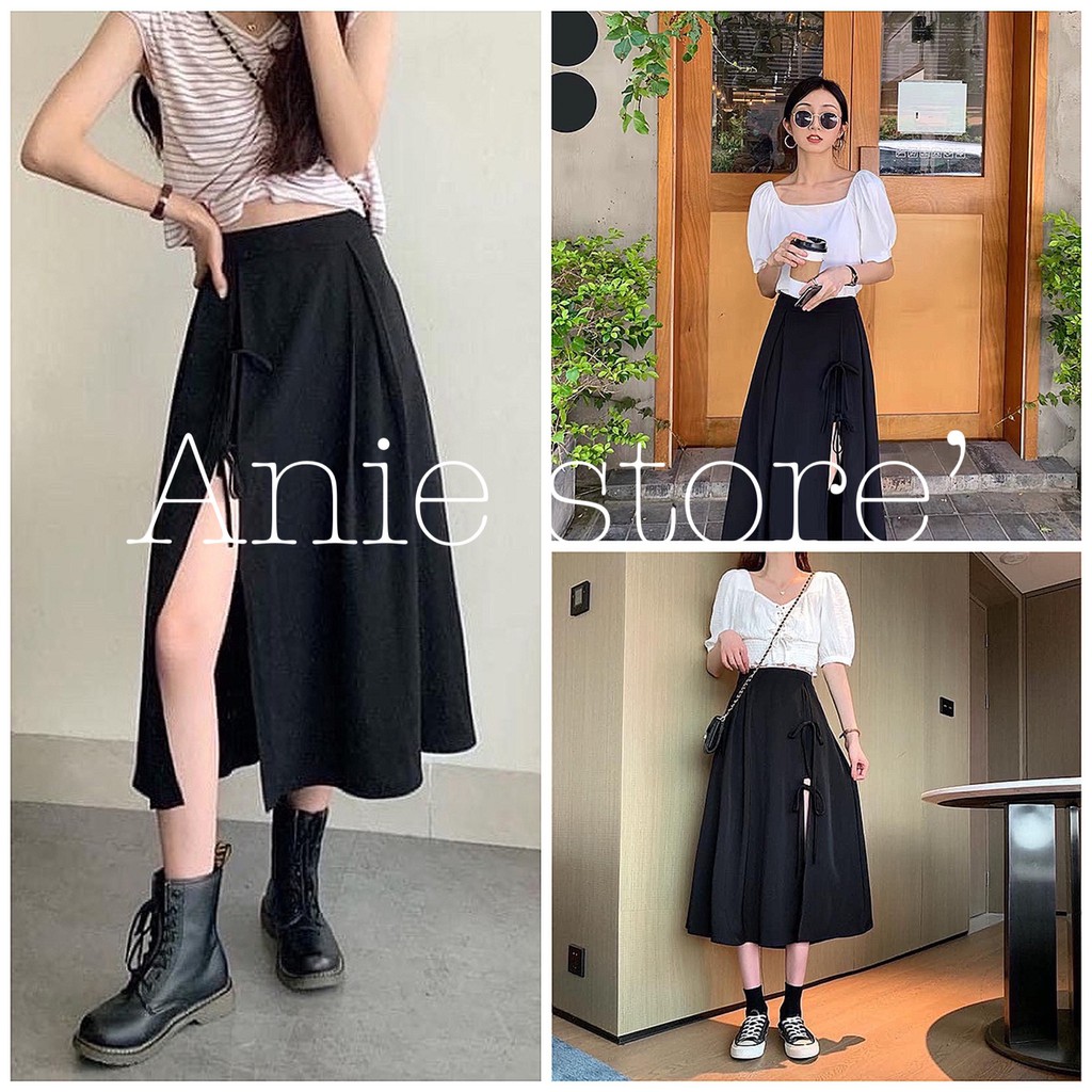 [Mã 11FASHIONSALE1 giảm 10K đơn 50K] Chân Váy Nữ Xẻ Tà Dây Buộc 🦋 Váy Nữ Đen Chất Đũi Lưng Chun 🦋