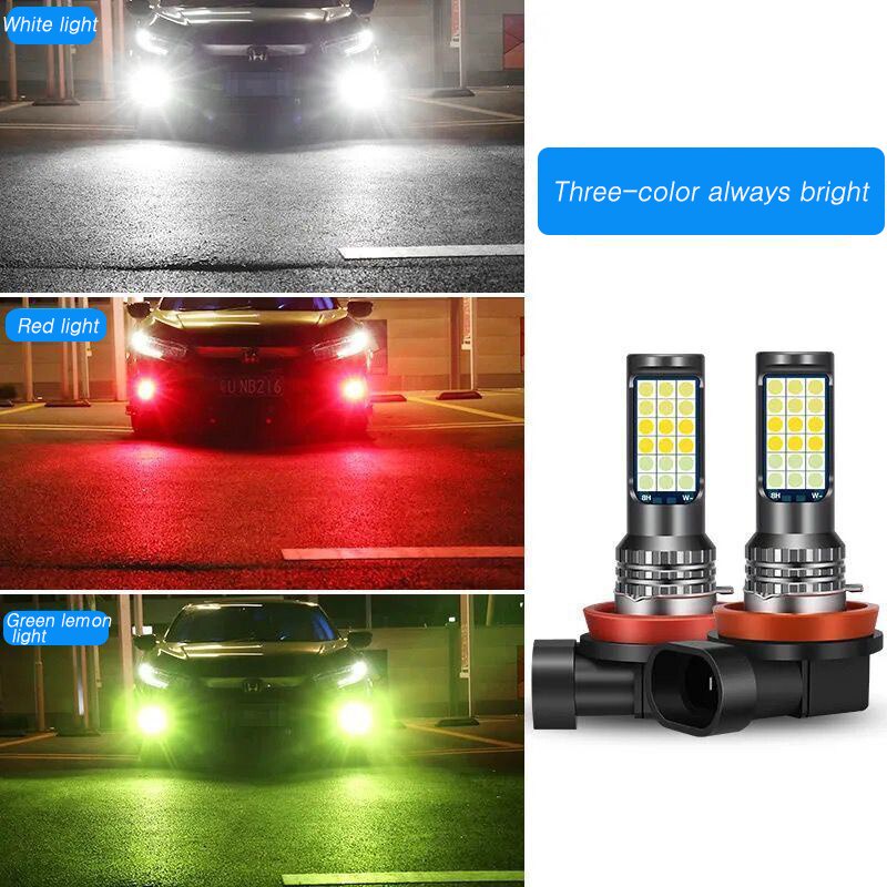 Bộ 2 đèn pha LED 3 màu 3030 36SMD H8 H11 H3 H7 9005 9006 P13W H27 881 HB3 HB4 12V cho xe hơi