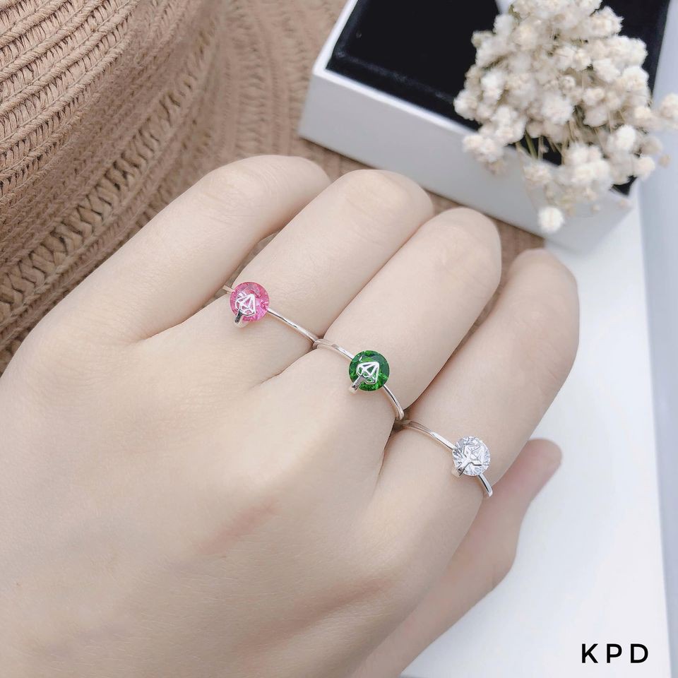 NHẪN BẠC Ý - NHẪN NỮ GẮN ĐÁ MÀU XINH XẮN