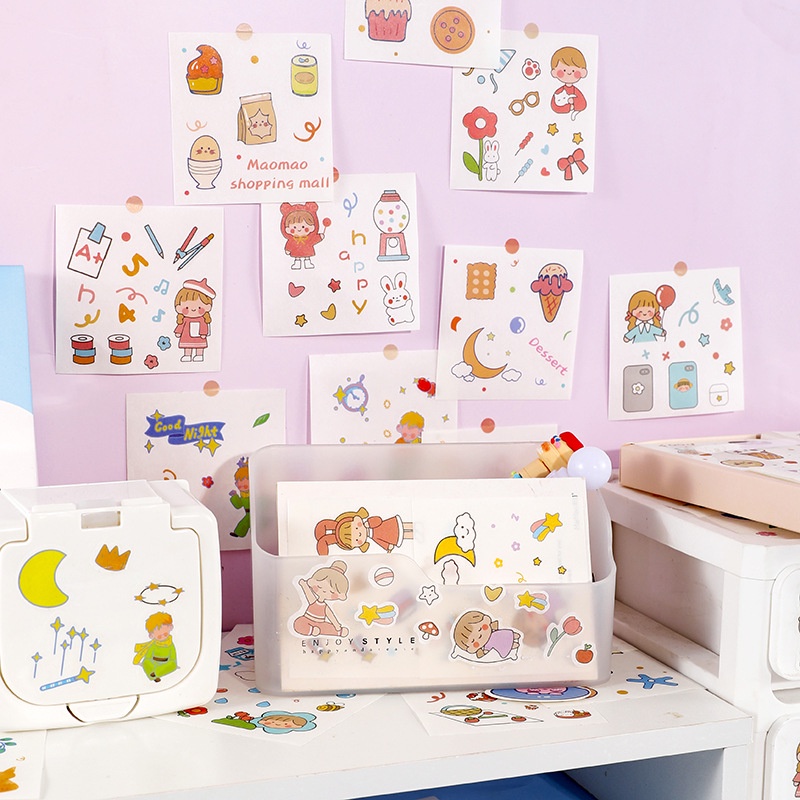 Set 100 Miếng Dán Họa Tiết Hoạt Hình Sáng Tạo Trang Trí Sổ Tay/Nhật Ký